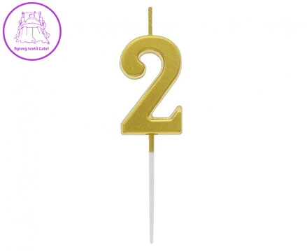 Dortová svíčka B&C - číslo "2" zlatá metalíza 9,5 cm
