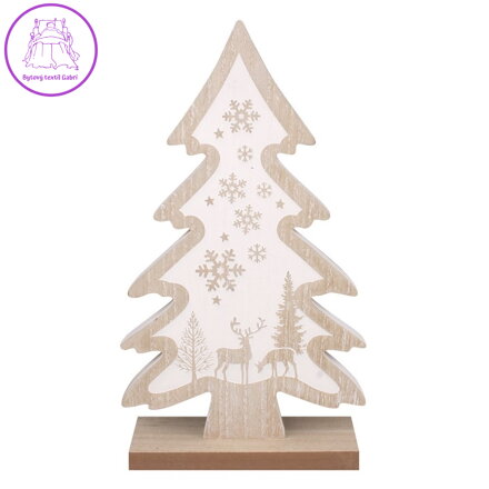 Vánoční strom s bílým potiskem dřevěný k postavení 17 x 30 x 5 cm