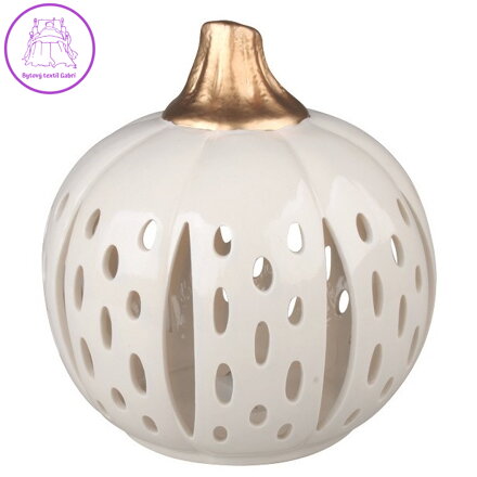Svícen dýně porcelánová se zlatým stonkem 15 x 17 cm