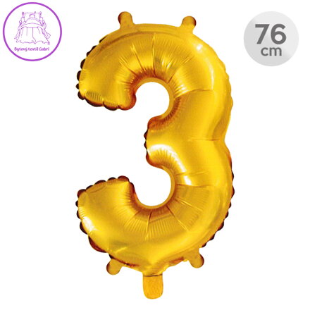 Balón narozeninový 76 cm - číslo 3, zlatý