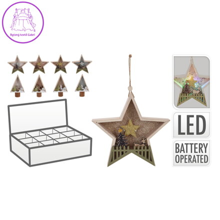 Dekorace / různé tvary - barevné LED - dřevěná, mix / 1ks