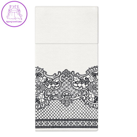 Ubrousky na příbory PAW AIRLAID 40x40 cm Royal Lace black, 25 ks/bal