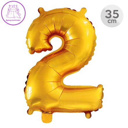 Balón narozeninový 35 cm - číslo 2, zlatý