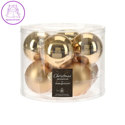 Vánoční koule 70 mm skleněné 8 ks mix zlatá matná/lesklá