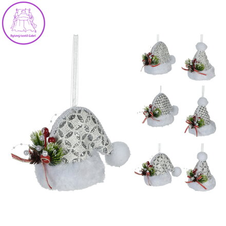 Vánoční čepice 12 cm krajková se stuhou, mix /1ks