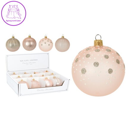 Vánoční koule 100 mm růžová dekorovaná se třpytkami mix /1ks