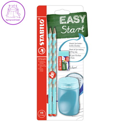 Školní set pro praváky - tužka STABILO EASYgraph S modře + gumy a struhadla