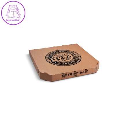 Krabice na pizzu (mikrovlnitá lepenka) E6 kraft s potiskem 33 x 33 x 3 cm [100 ks]