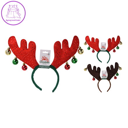 Čelenka dětská, sobí parohy s vian. koulemi 38 cm, mix/1ks