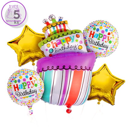 Balóny - Happy Birthday, sada 5 ks, 4 ks / 45 cm | 1 ks / 54x103 cm