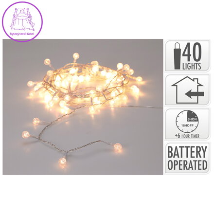 Světelný řetěz 40x LED kulatá mini světla s časovačem, délka 3 m