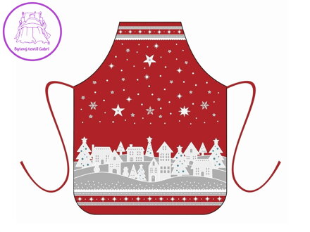 Dětská zástěra Zimní vesnička červená 64x50 cm