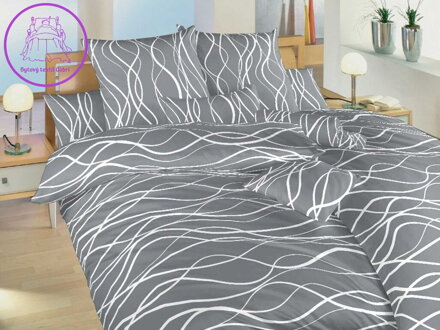 Povlečení bavlna Vlny bílé na tmavě šedém 140x200, 70x90 cm II.jakost