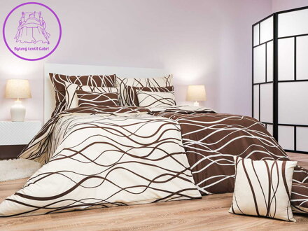 Povlečení bavlna Vlny banánové/hnědé DUO 140x200, 70x90 cm II.jakost