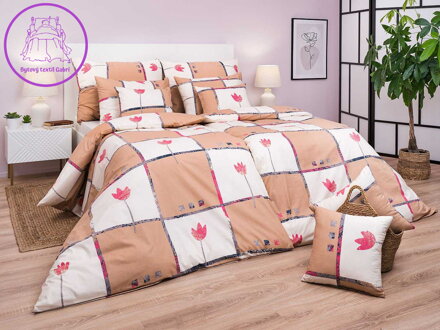 Povlečení bavlna Tulipán světle hnědý 140x200, 70x90 cm II.jakost
