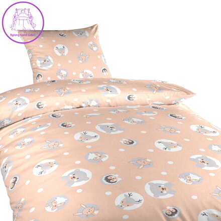 Dadka Povlečení bavlna do postýlky Zvířátka meruňková 90x130, 45x60 cm
