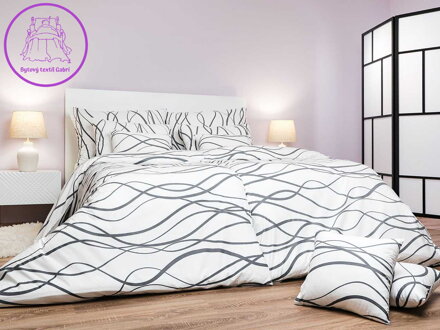Dadka Povlečení bavlna Vlny tmavě šedé na bílém 140x200, 70x90 cm