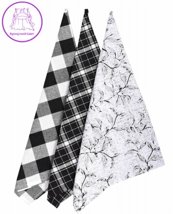 Forbyt Utěrky Leaf černá 45x70 cm 3 ks