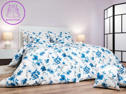 Dadka Povlečení bavlna Kvítí modré na bílém 140x200, 70x90 cm Dadka Povlečení bavlna Kvítí modré na bílém 140x200, 70x90 cm