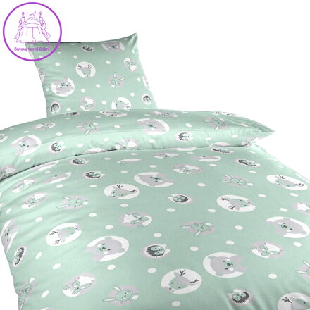 Dadka Povlečení bavlna Zvířátka mentolová 140x200, 70x90 cm