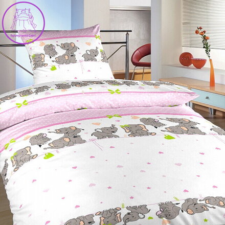 Dadka Povlečení krep Sloni růžoví 140x200, 70x90 cm