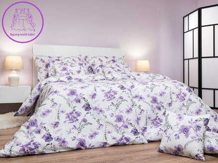 Dadka Povlečení krep Kvítí fialové na bílém 140x200, 70x90 cm