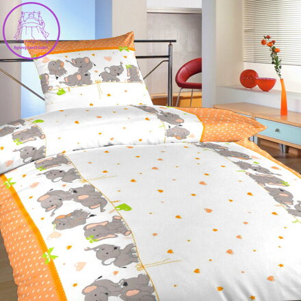 Dadka Povlečení bavlna Sloni oranžoví 140x200, 70x90 cm
