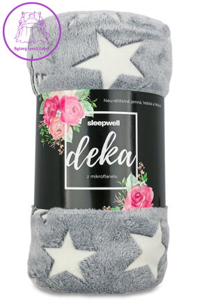 Svitap Mikroplyšová svítící deka Hvězdy šedé 150x200 cm Svitap Mikroplyšová svítící deka Hvězdy šedé 150x200 cm