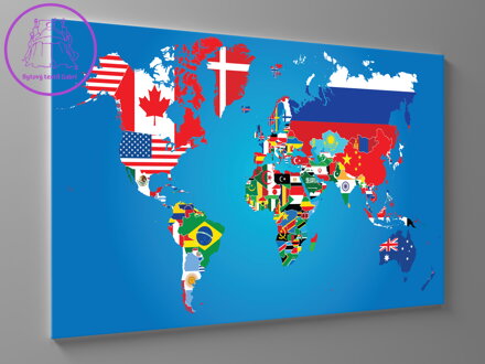 Obraz světadíly s vlajkami