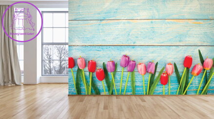 Tapeta Tulipány a azurové dřevo