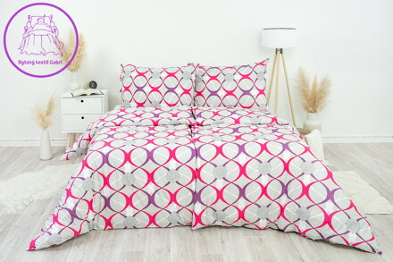 Ložní povlečení bavlněné Stanex elipsy šedé (LS231), 140 x 220 + 90 x 70, Knoflíkové