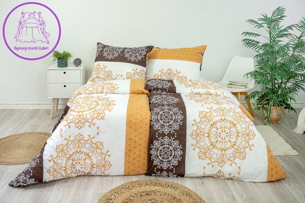 Ložní povlečení bavlněné Stanex mandaly hnědé (LS238), 140 x 220 + 90 x 70, Knoflíkové
