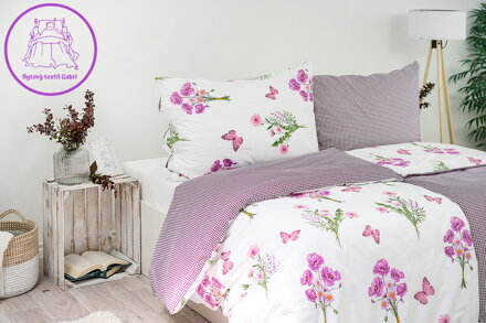 Povlak na polštář bavlněný Stanex jaro fialové (LS246), 40 x 40 cm, Knoflíkové