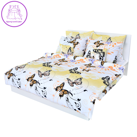 Ložní povlečení bavlněné Stanex motýl žlutý (LS187), 140 x 220 + 90 x 70, Knoflíkové