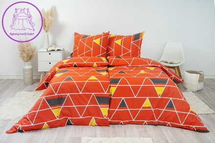 Ložní povlečení bavlněné Stanex pyramidy červené (LS299), 140 x 220 + 90 x 70, Knoflíkové