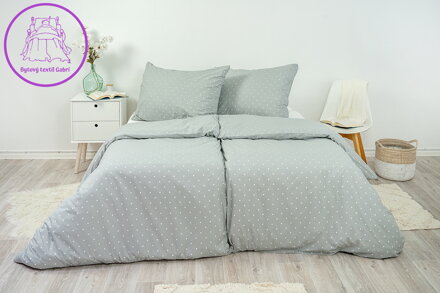 Ložní povlečení bavlněné Stanex šedý puntík (LS365), 140 x 220 + 90 x 70, Knoflíkové