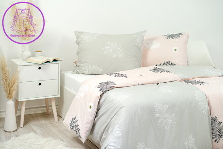 Povlak na polštář bavlněný Stanex kapradí růžovo-šedé (LS292), 40 x 40 cm, Knoflíkové