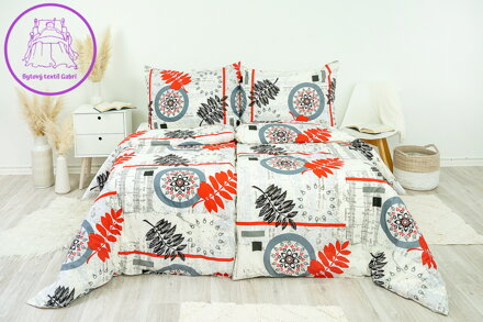 Ložní povlečení krepové Stanex kapradí šedo červené (LS77), 140 x 220 + 90 x 70, Knoflíkové