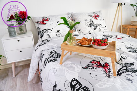 Ložní povlečení bavlněné Stanex motýl bílý (LS186), 140 x 200 + 90 x 70, Knoflíkové