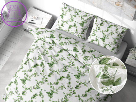 Ložní povlečení krepové Stanex eukalyptus (LS392), 140 x 200 + 90 x 70, Knoflíkové