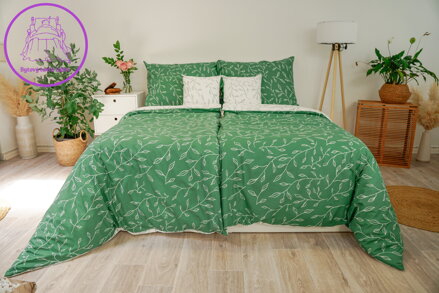 Ložní povlečení krepové Stanex zelené lístky (LS413), 140 x 200 + 90 x 70, Zip