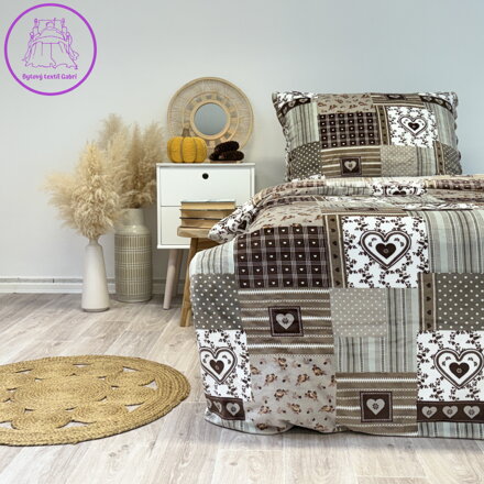 Ložní povlečení mikroflanel pečvork béžový (LS297), 140 x 220 + 90 x 70, Zip