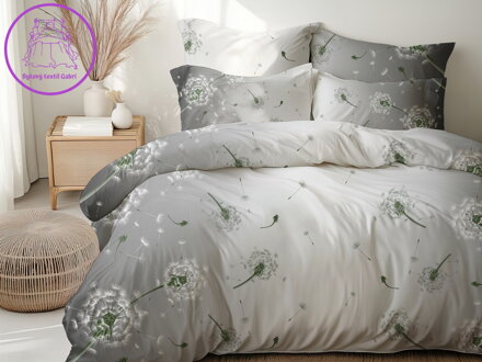 Ložní povlečení bavlněné Stanex pampeliška šedá, 140 x 220 + 90 x 70, Knoflíkové