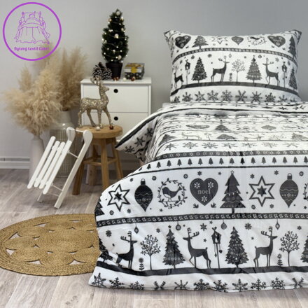 Ložní povlečení mikroflanel vánoce šedobílé, 140 x 200 + 90 x 70, Zip