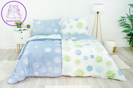 Ložní povlečení bavlněné Stanex orbit modro-bílý (LS87), 140 x 200 + 90 x 70, Knoflíkové