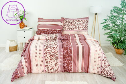 Ložní povlečení bavlněné Stanex Miranda bordó (LS287), 140 x 200 + 90 x 70, Knoflíkové