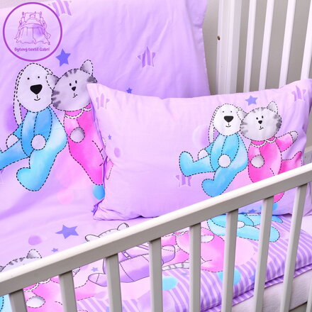 Dětské ložní povlečení bavlněné Stanex pejsek s kočičkou fialový (LS329), 135 x 95 + 40 x 60, Zip