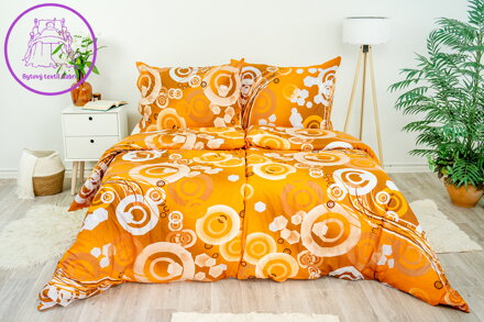 Ložní povlečení krepové Stanex kruhy oranžové (LS65), 140 x 200 + 90 x 70, Knoflíkové