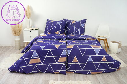 Ložní povlečení bavlněné Stanex pyramidy fialové (LS298), 140 x 200 + 90 x 70, Knoflíkové