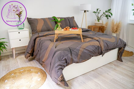 Ložní povlečení bavlněný satén Stanex gold ribbon (LS385), 140 x 200 + 90 x 70, Knoflíkové